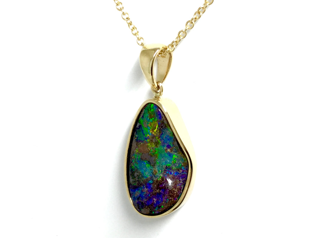 Boulder Opal Bezel Pendant - Yellow Gold