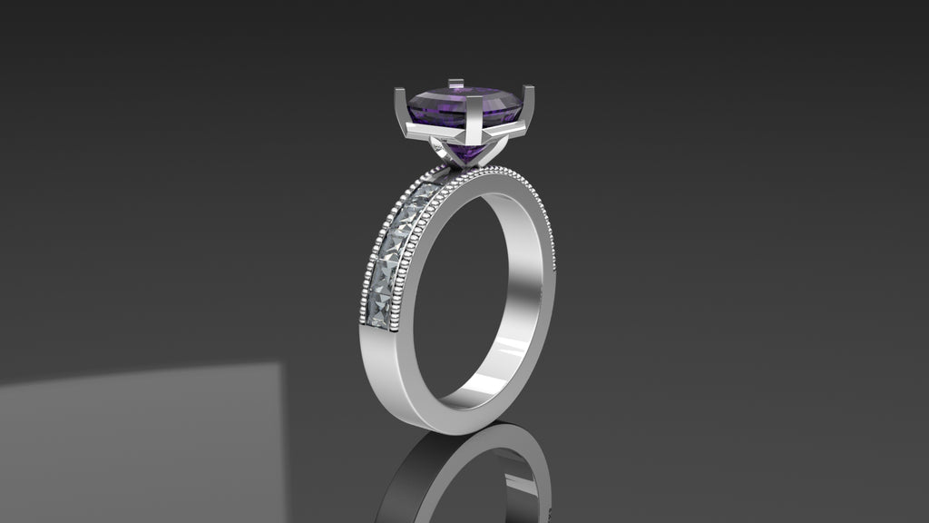 Purple Sapphire Ring with Diamond Accents - White Gold