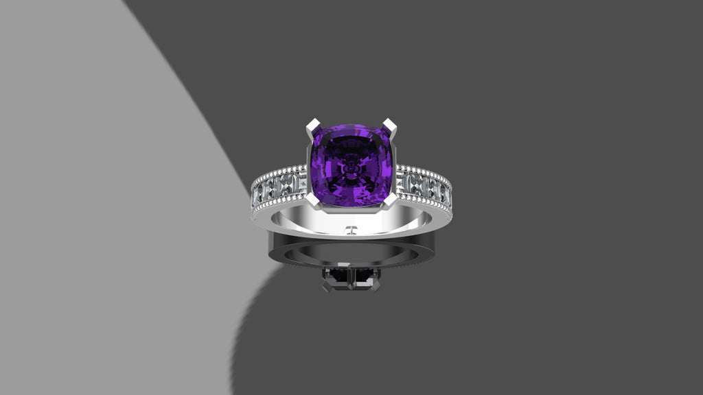 Purple Sapphire Ring with Diamond Accents - White Gold