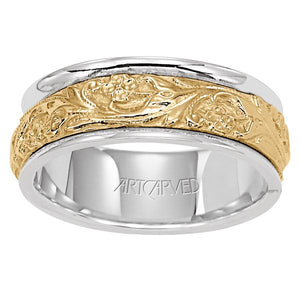 Wide Floral Engraved Band - Two Tone