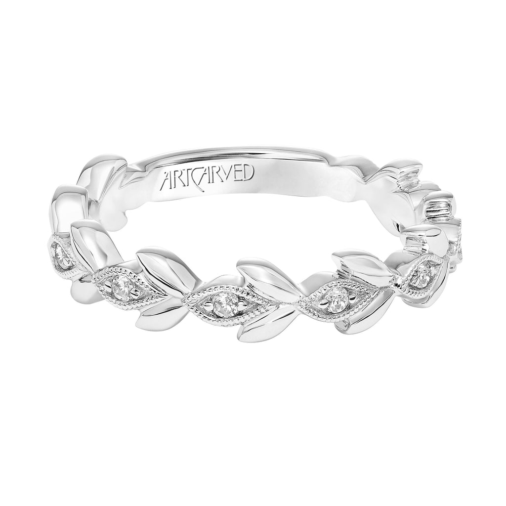 Leaf Design Diamond Band - White Gold