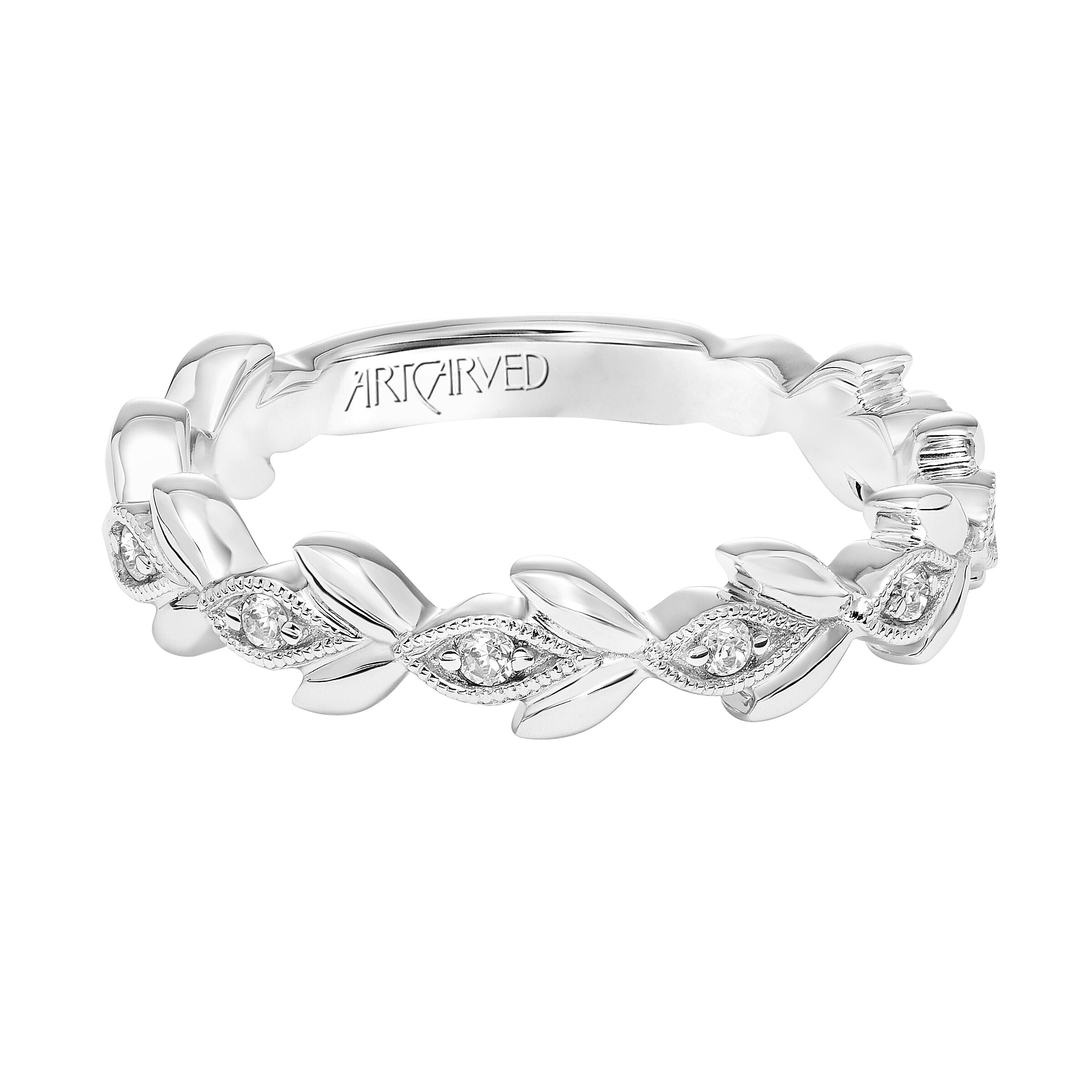 Leaf Design Diamond Band - White Gold