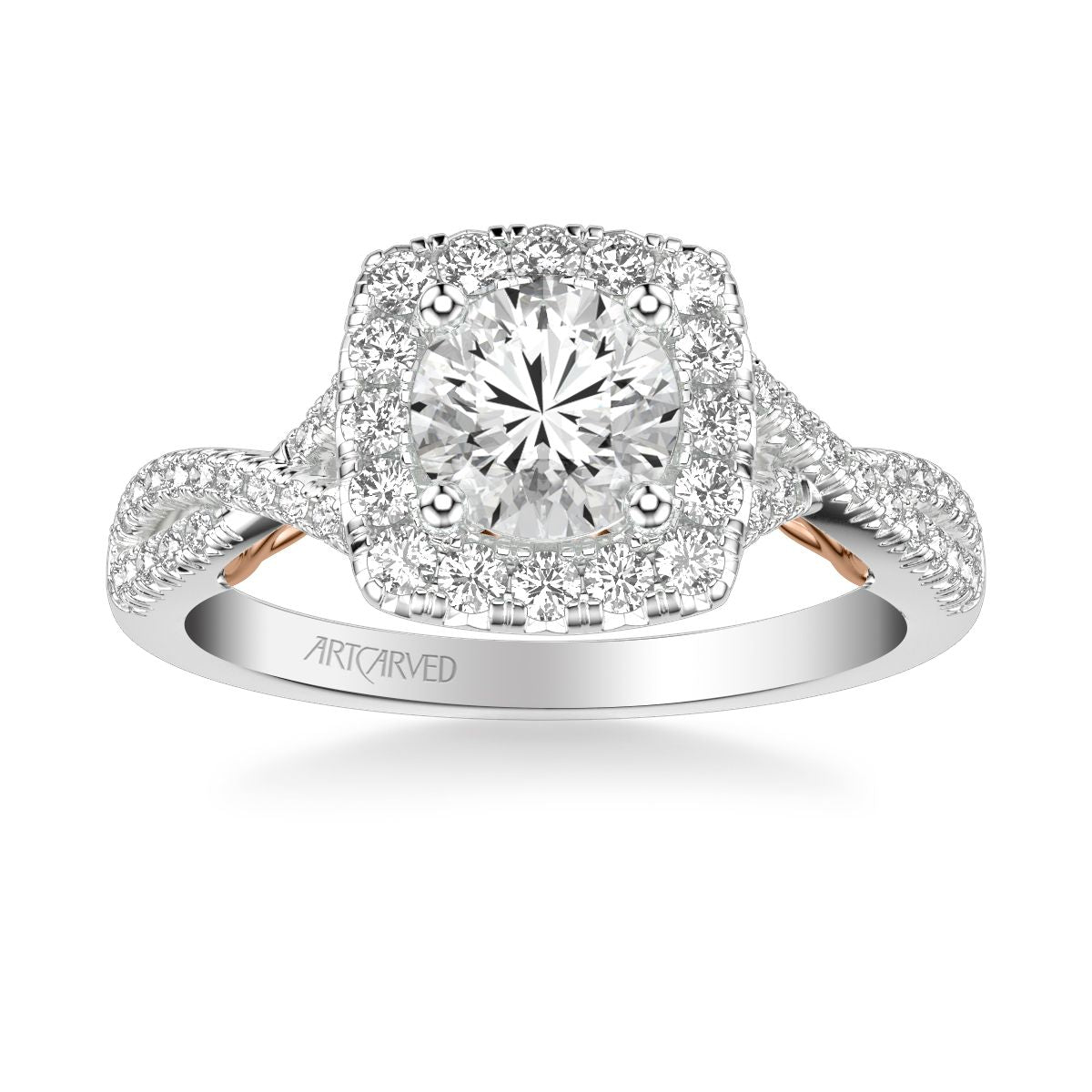 1.28ctw Twist Shank Diamond Halo Ring GIA - Two Tone