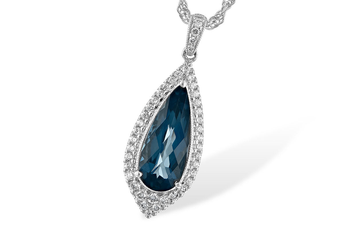 London Blue Topaz and Diamond Pendant - White Gold