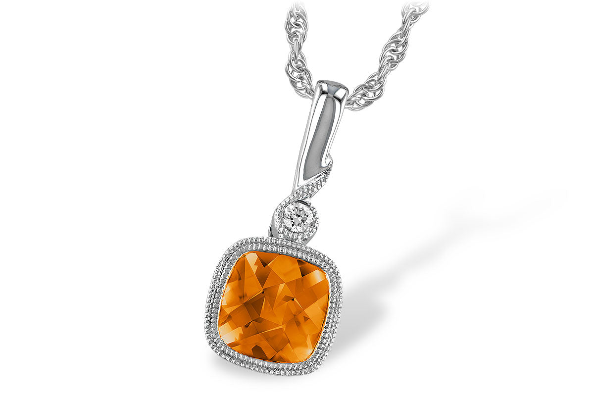 Citrine Bezel Pendant w/ Diamond - White Gold