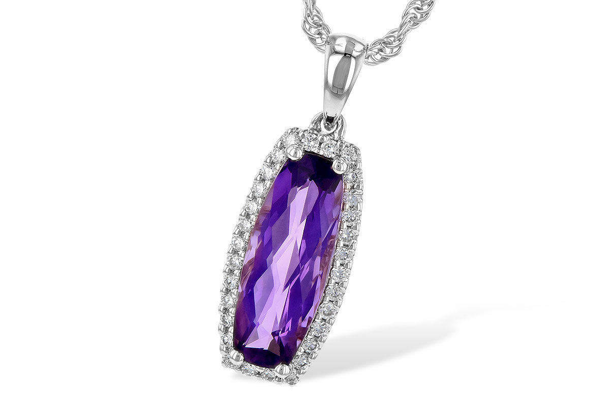 Amethyst Pendant w/ Diamond Halo - White Gold