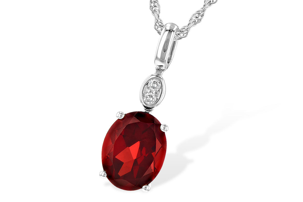 Garnet Dangle Pendant w/ Diamond Accent - White Gold