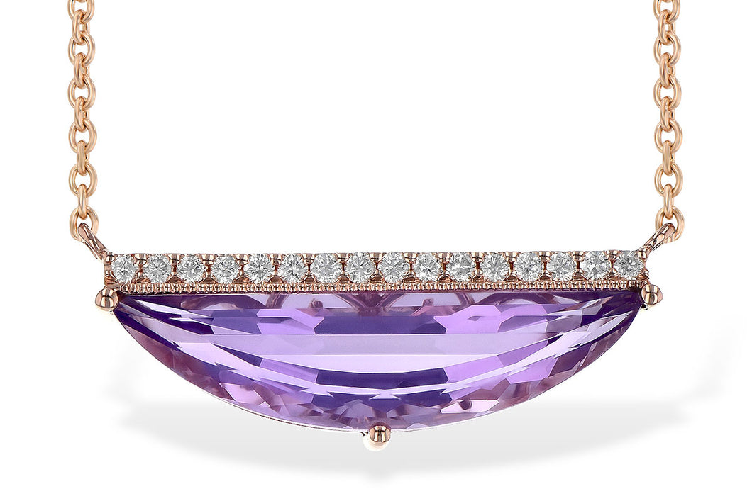 Amethyst Necklace w/ Diamond Bar - Rose Gold