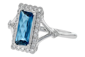 London Blue Topaz and Diamond Ring - White Gold