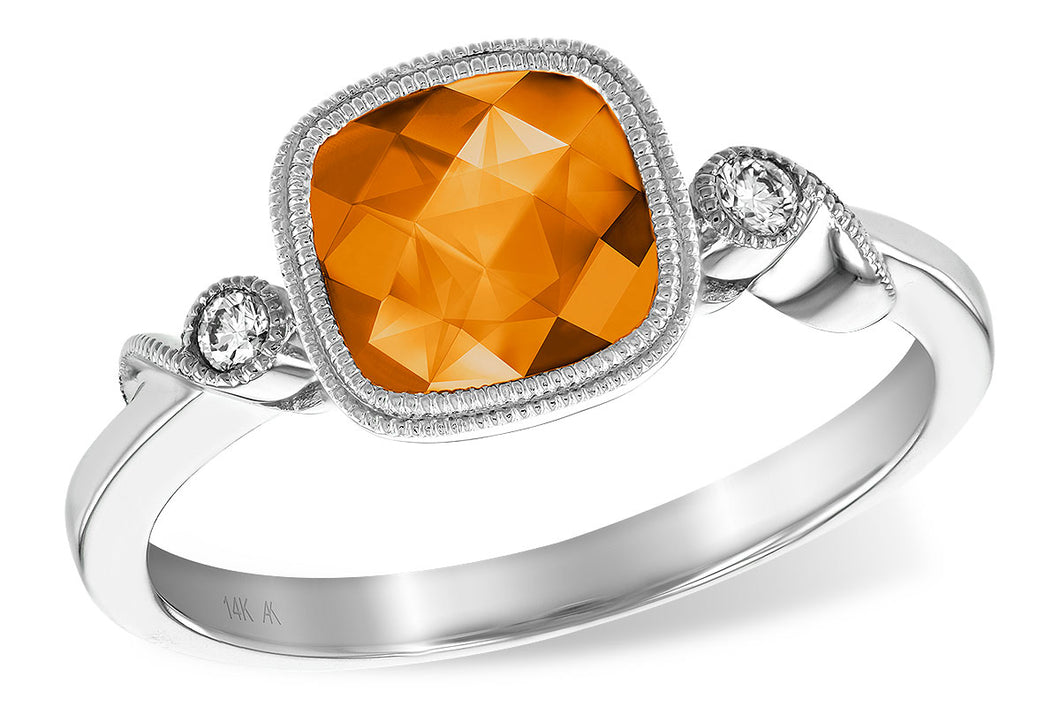 Citrine Bezel Ring w/ Diamonds - White Gold