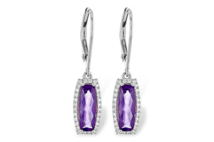 Amethyst Dangle Earrings w/ Diamond Halo - White Gold