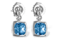 Blue Topaz Bezel Earrings w/ Diamond Accents - White Gold