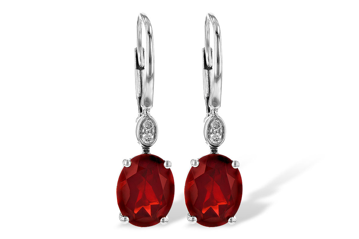 Garnet Dangle Earrings w/ Diamond Accents - White Gold