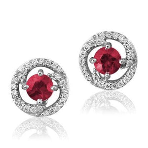 Ruby Earrings w/ Diamond Halo - White Gold