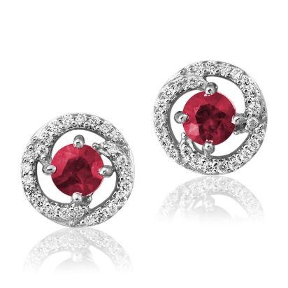 Ruby Earrings w/ Diamond Halo - White Gold