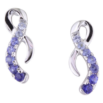 Sapphire Ribbon Design Earrings - White Gold