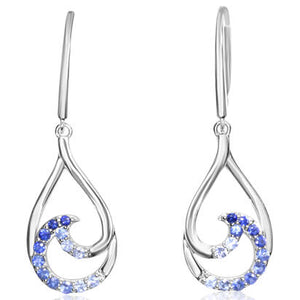 Sapphire Wave Dangle Earrings - White Gold
