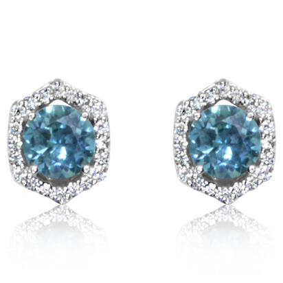 Montana Sapphire Earrings w/ Diamond Hexagon Halo - White Gold
