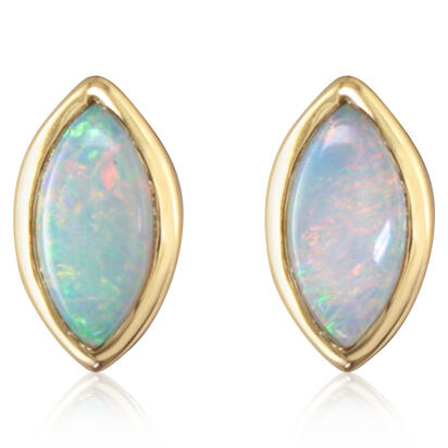 Opal Marquise Bezel Earrings - Yellow Gold