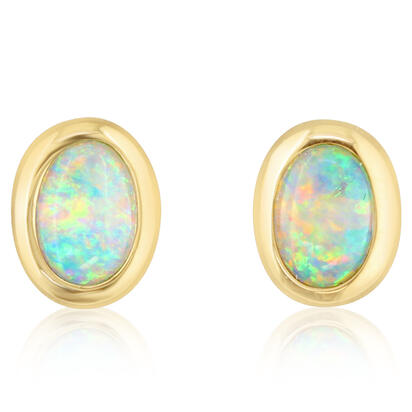 Opal Oval Bezel Earrings - Yellow Gold