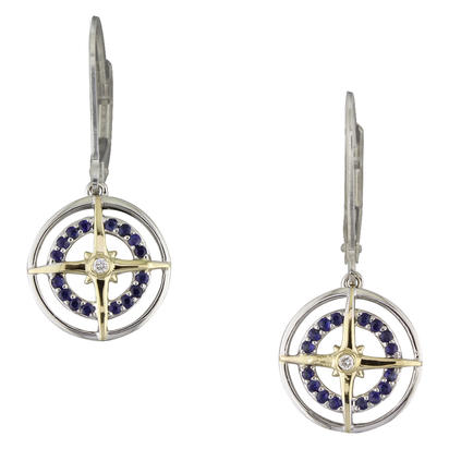 Compass Rose Sapphire & Diamond Earrings - Two Tone