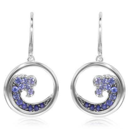 Sapphire Wave Dangle Earrings - White Gold