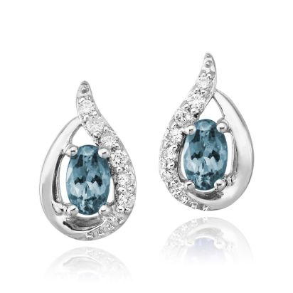Aquamarine Earrings w/ Diamonds - White Gold