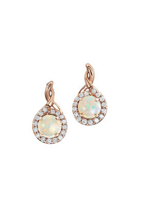 Opal Earrings w/ Diamond Halo - Rose Gold