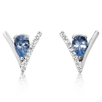 Aquamarine V-Shape Earrings w/ Diamonds - White Gold