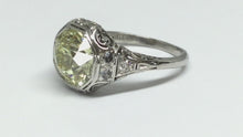 Load and play video in Gallery viewer, 2.58ctw Old Euro Yellow Diamond Deco Ring GIA - Platinum
