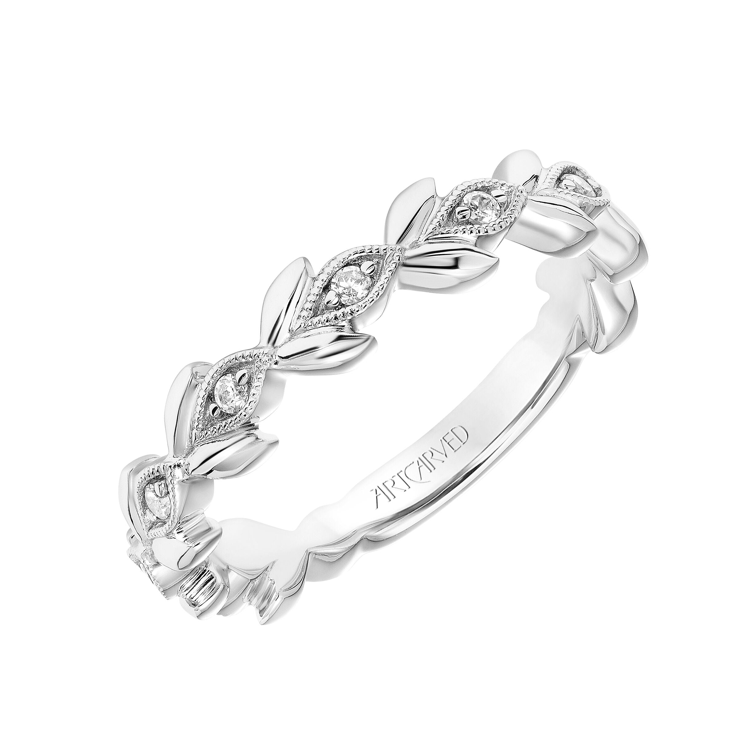 Leaf Design Diamond Band - White Gold