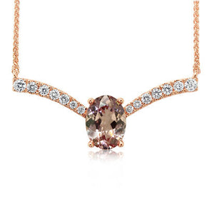 Lotus Garnet V-Shape Necklace w/ Diamonds - Rose Gold