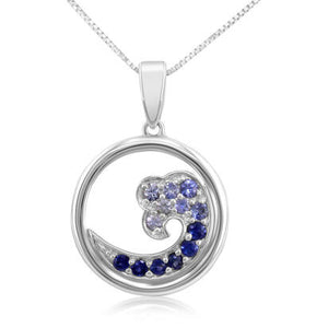Sapphire Wave Pendant 15mm - White Gold