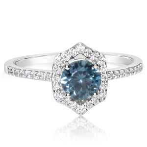Montana Sapphire Ring w/ Diamond Hexagon Halo - White Gold