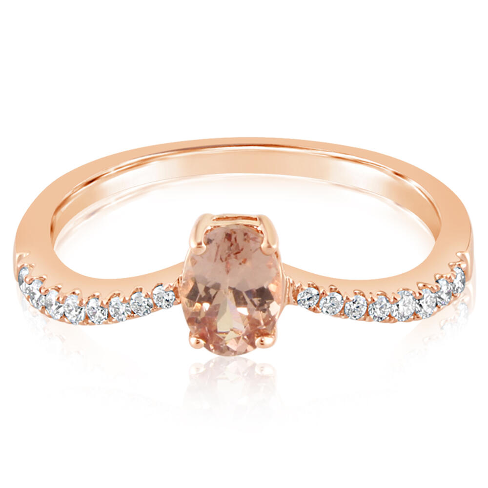 Lotus Garnet V-Shape Ring w/ Diamonds - Rose Gold