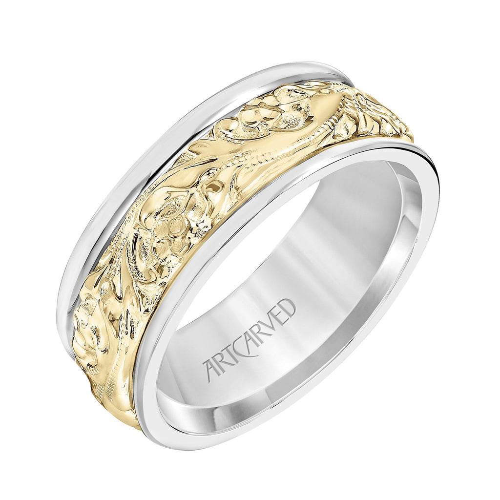 Wide Floral Engraved Band - Two Tone